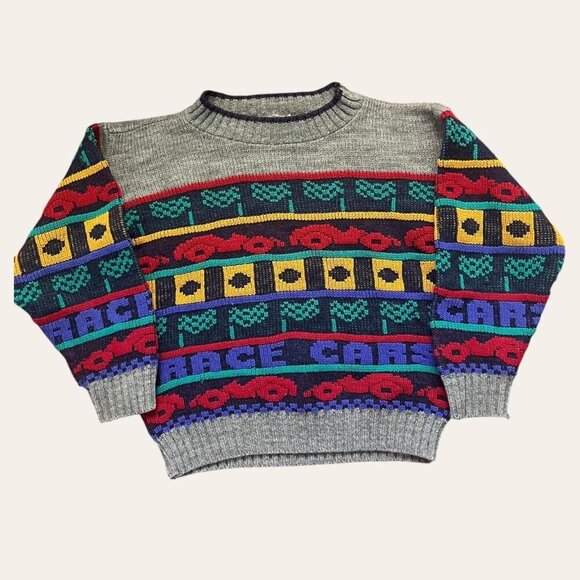 Kids 90s racecar sweater by Bucket - Picture 1 of 4